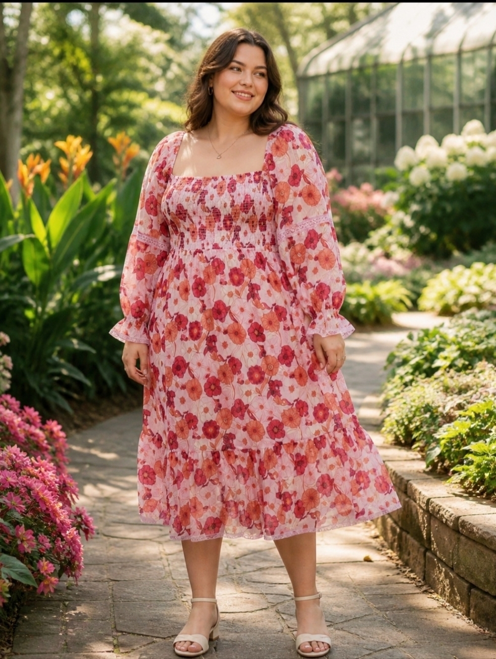 Aritzia Wilfred Plus Size 2X Grace Floral Smocked Dress Lined Boho Cottagecore
